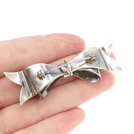 925 Sterling Silver Antique Art Deco Bow Pin Broo… - image 2