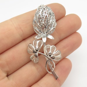 925 Sterling Silver Vintage Germany Floral Filigree Pin Brooch