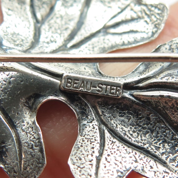 BEAU 925 Sterling Silver Vintage Leaf Pin Brooch - image 7