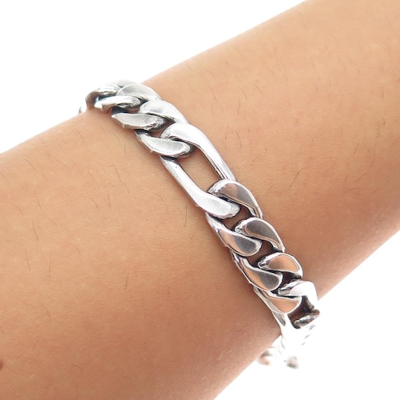 925 Sterling Silver Vintage Mexico Figaro Link Oxidized Bracelet 8