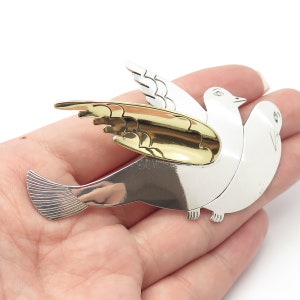 925 Sterling Silver 2-Tone Vintage Mexico Couple of Birds Pin Brooch