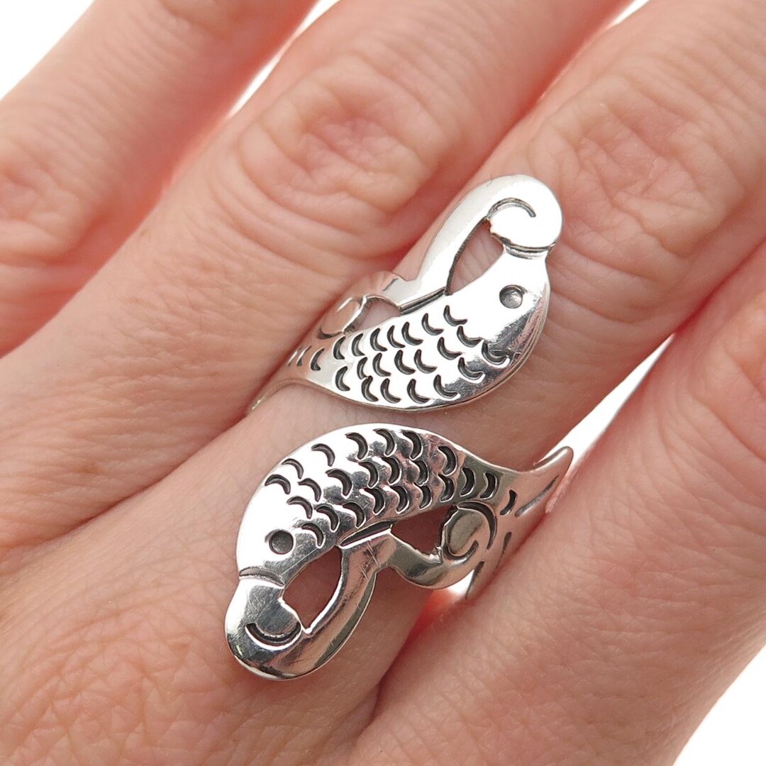 925 Sterling Silver Vintage Mexico Pisces Zodiac Sign Adjustable Ring ...
