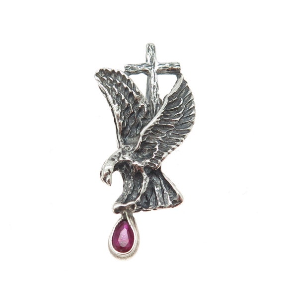 925 Sterling Silver Vintage Real Ruby Eagle and C… - image 4