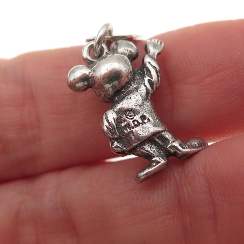 Walt Disney 925 Sterling Silver Vintage Mickey Mouse Oxidized 3D Charm Pendant image 8