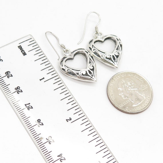 925 Sterling Silver Vintage Ornate Heart Dangling… - image 3