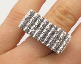 925 Sterling Silver Vintage Textured Modernist Ring Size 8