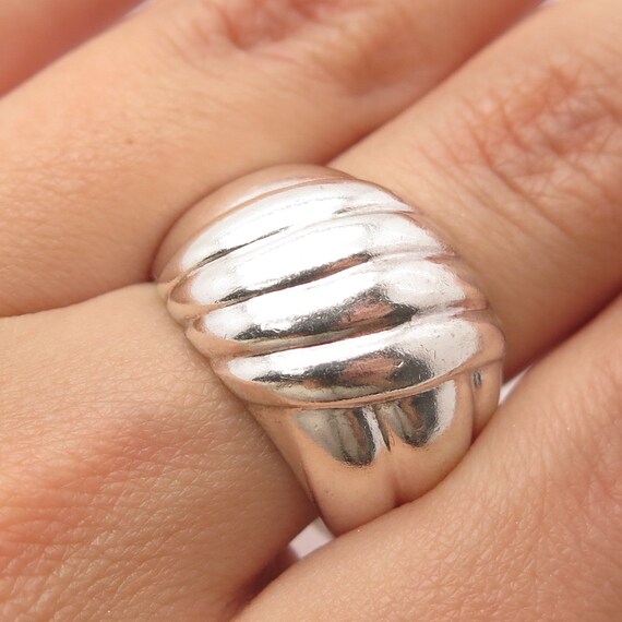 925 Sterling Silver Vintage Ribbed Wide Wrapped R… - image 1