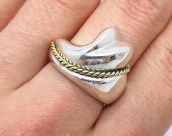 925 Sterling Silver 2-Tone Vintage Ribbed Twisted Ring Size 8.25