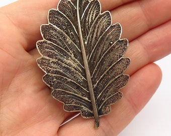 925 Sterling Silver Vintage Filigree Leaf Design Pin Brooch