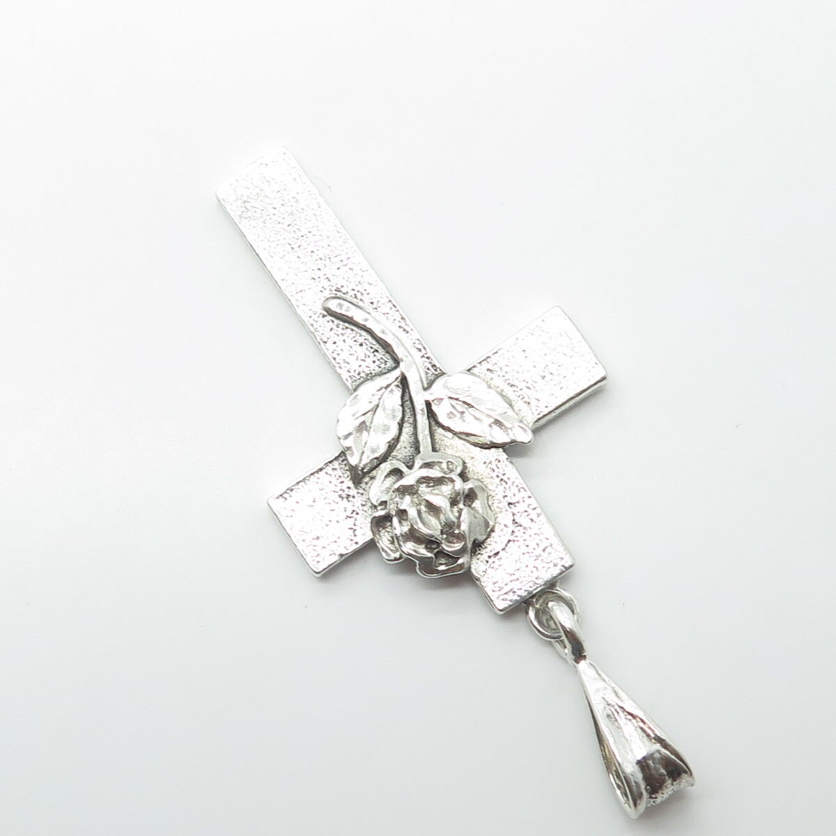 925 Sterling Silver Vintage Cross & Rose Flower Religious Pendant - Etsy