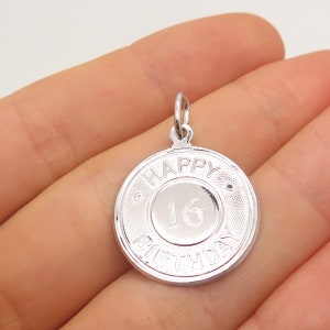 925 Sterling Silver Vintage Forstner &quot;16&quot; Happy Birthday Round Pendant