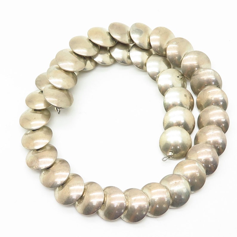 Vtg 925 Sterling Silver Puffy Disc Design Spiral Collar Necklace 15