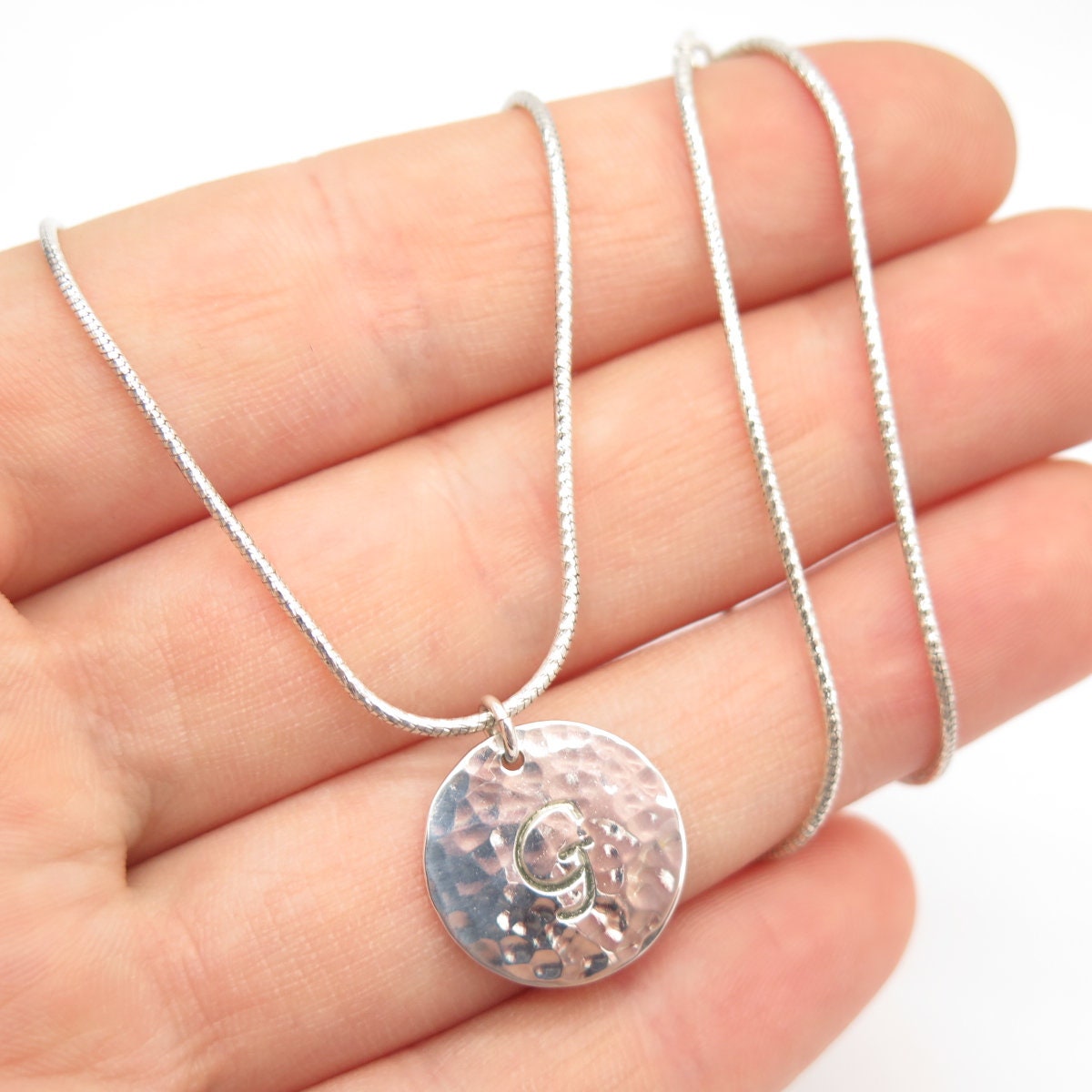 925 Sterling Silver Vintage Italy Hammered CJ Herringbone