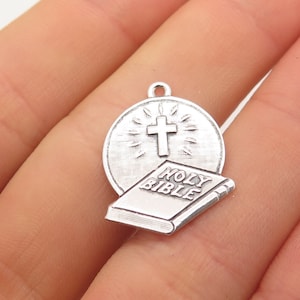 925 Sterling Silver Vintage BEAU Holy Bible and Cross Charm Pendant