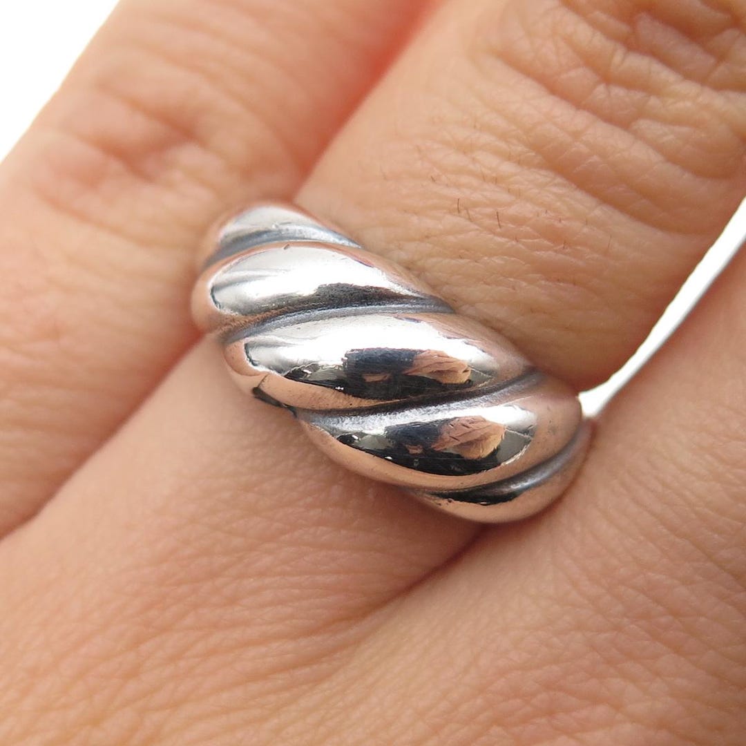 CELLINI 925 Sterling Silver Vintage Modernist Ribbed Oxidized Ring Size ...
