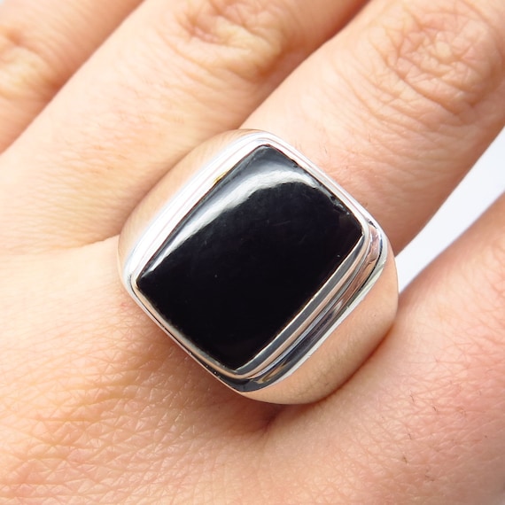 925 Sterling Silver Vintage Real Black Onyx Gemstone Ring Size 12 