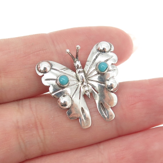 925 Sterling Silver Vintage Mexico Real Turquoise… - image 1