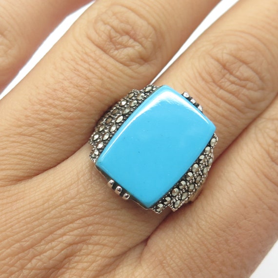 925 Sterling Silver Vintage Faux Turquoise and Ma… - image 1