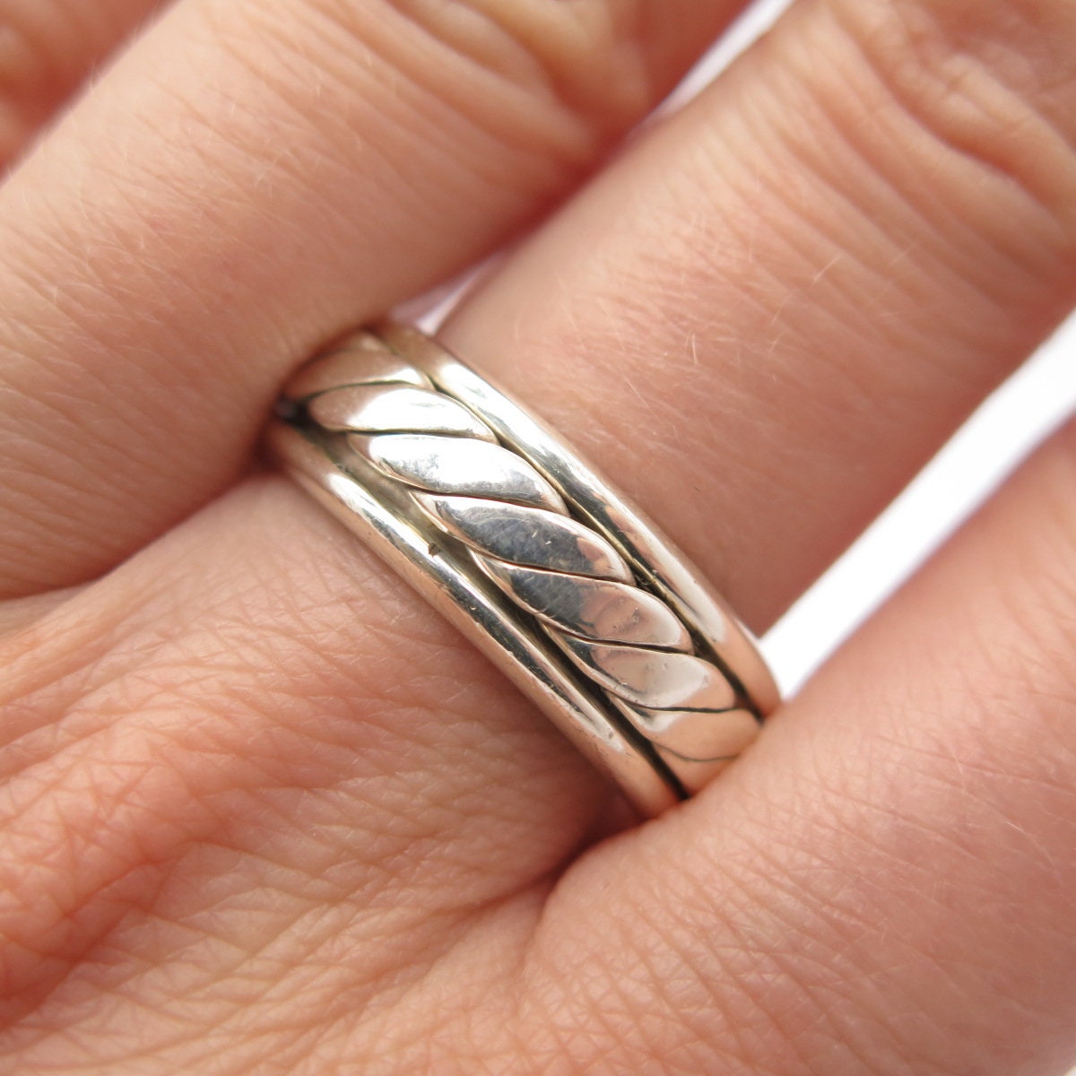 925 Sterling Silver Vintage Mexico Braided Rotating Band 925 Sterling Silver Vintage Mexico Braided Rotating Band