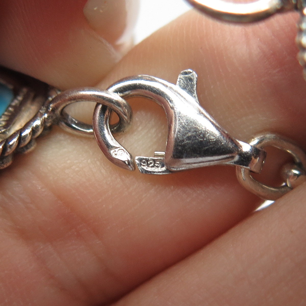 HAN 925 Sterling Silver Vintage Italy Faux Turquoise Tennis Link