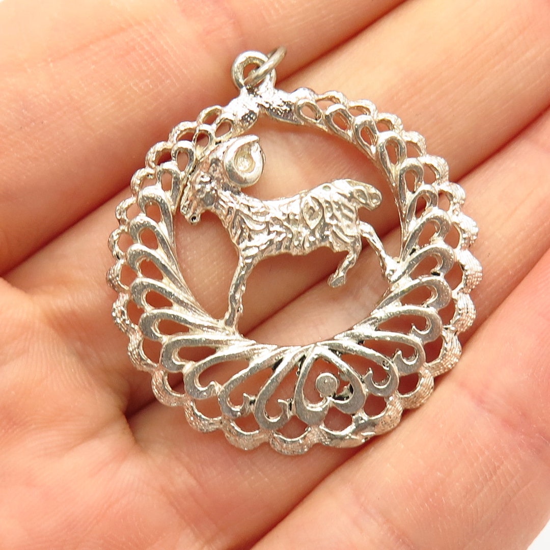 925 Sterling Silver Aries Zodiac Sign Ornate Round Pendant - Etsy