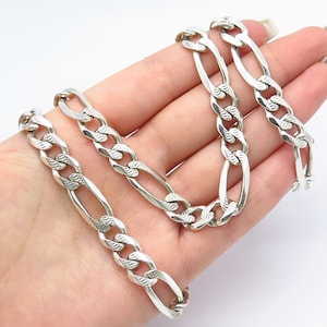 925 Sterling Silver Vintage Italy Figaro Chain Necklace 28&quot;