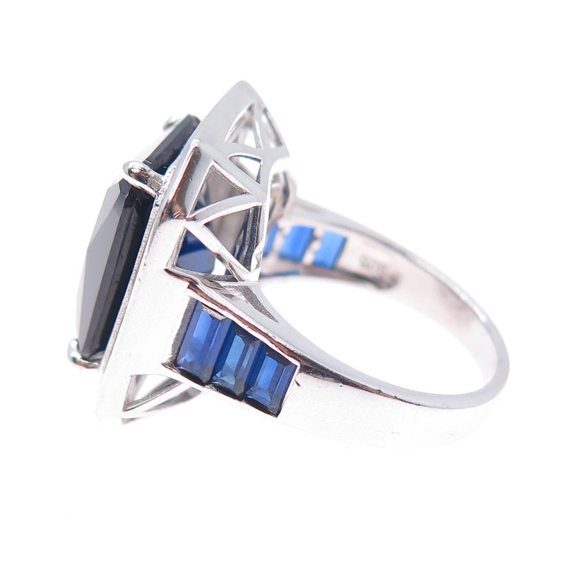 925 Sterling Silver Lab-created Sapphire & Real White Topaz  display picture 1