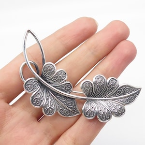 925 Sterling Silver Vintage Beau Double Leaf Large Pin Brooch