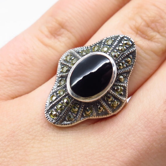 Onyx marcasite shop ring