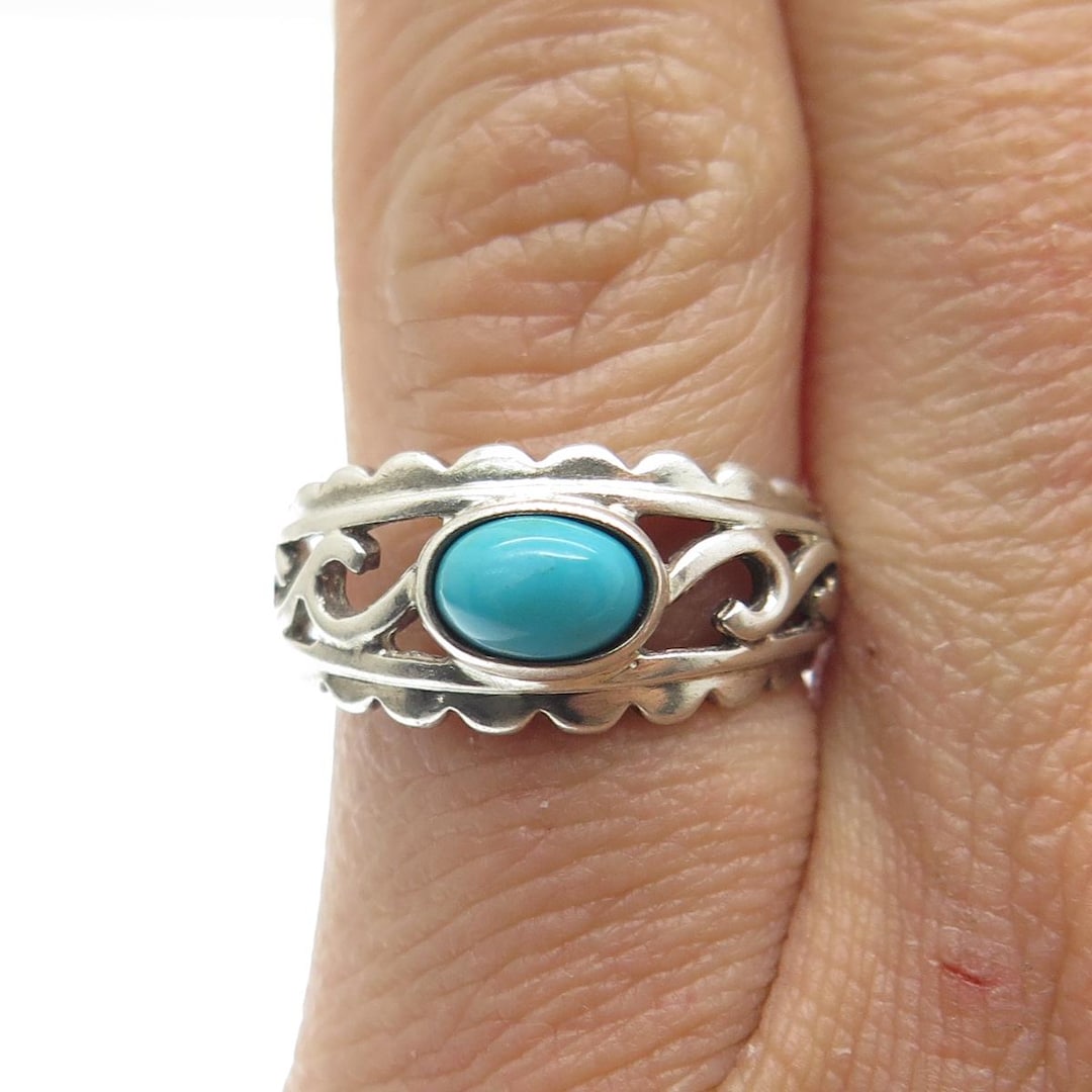 AVON 925 Sterling Silver Vintage Real Turquoise Ornate Ring Size 5.5 - Etsy