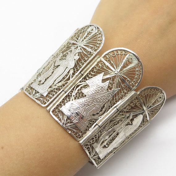 れ*様 vintage silver925 bracelet 925 Sterling Silver Vintage Egyptian Storyteller Heavy Panel Link