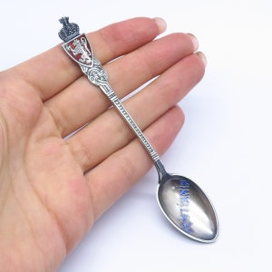 925S Sterling Antique Norway &quot;Kristiania&quot; / &quot;Oslo&quot; Enamel Coat Of Arms Spoon