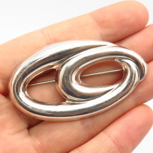 925 Sterling Silver Vintage Mexico Modernist Crossover Design Pin Brooch