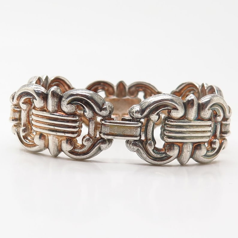 925 Sterling Silver Fancy Wide Link Bracelet 7