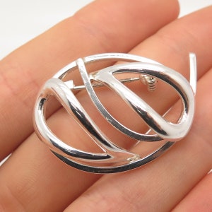 925 Sterling Silver Vintage Modernist Pin Brooch