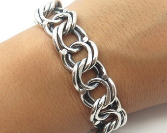 800 Silver Vintage Poland Double Curb Link Bracelet 7.25