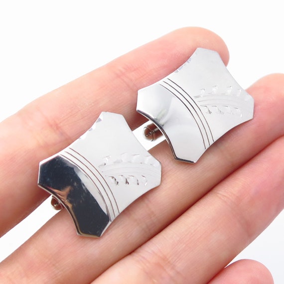 925 Sterling Silver Vintage PRK Etched Cufflinks - image 1