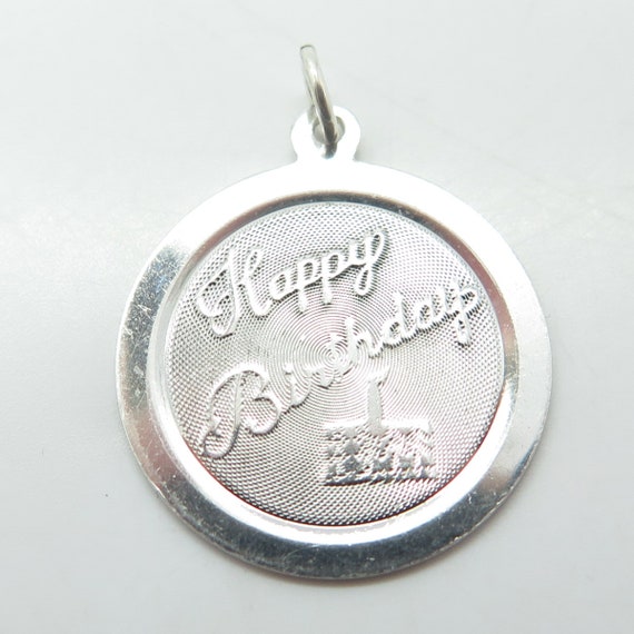 925 Sterling Silver Vintage Happy Birthday Round … - image 4