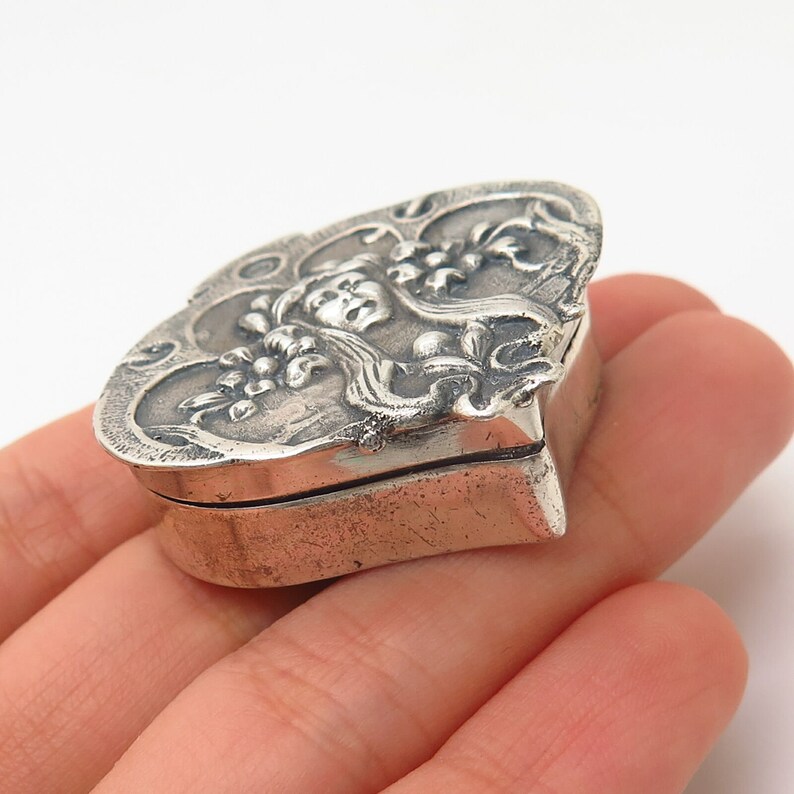 925 Sterling Silver Vintage Art Nouveau Style Pill Box