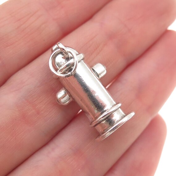 925 Sterling Silver Vintage Fire Hydrant Oxidized 3D Charm Pendant View 2