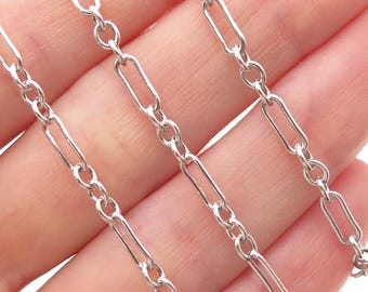 925 Sterling Silver Vintage Paperclip Figaro Chain Necklace 20"
