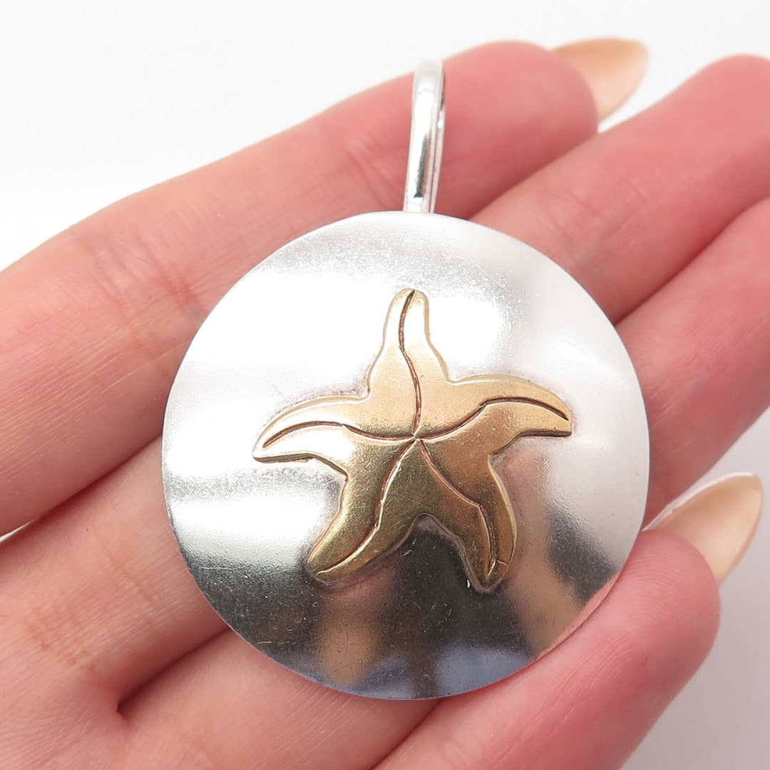 925 Sterling Silver 2-tone Vintage Starfish Round Pendant - Etsy