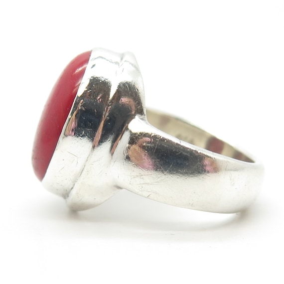925 Sterling Silver Vintage Real Coral Ring Size … - image 6