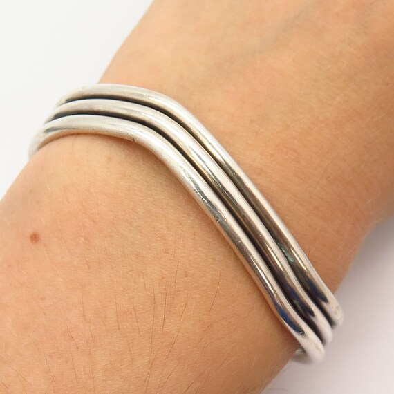 925 Sterling Silver Vintage Wavy Design Cuff Bracelet 6 3/4