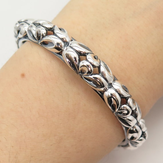 925 Sterling Silver Vintage Floral Hollow Cuff Br… - image 1