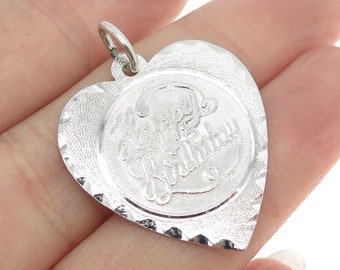 925 Sterling Silver Vintage Happy Birthday Heart Tag Pendant