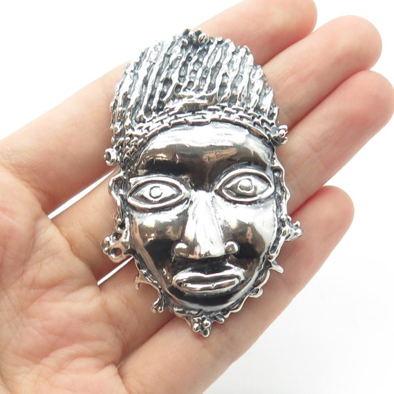 925 Sterling Silver Vintage Lyoba Idia Mask Repro… - image 1