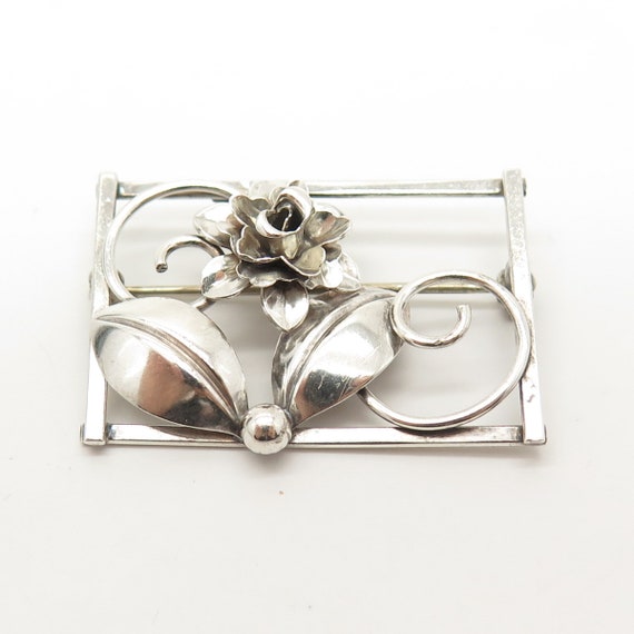 925 Sterling Silver Vintage Floral Design Pin Bro… - image 5