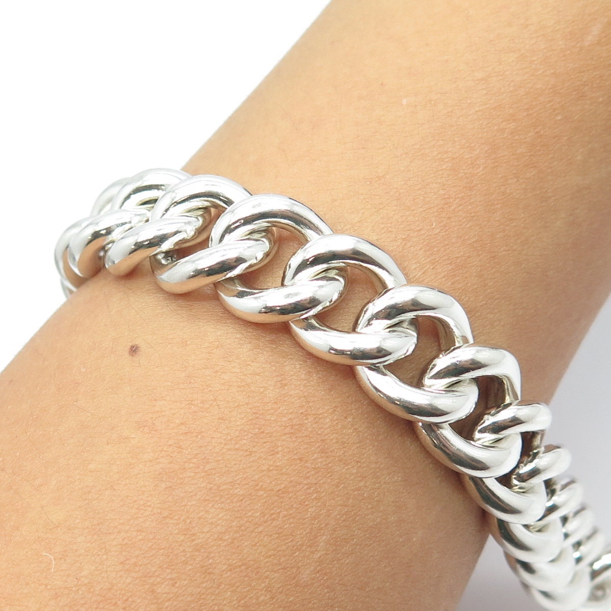 925 Sterling Silver Vintage Cuban Link Solid Chain 89.1g Bracelet