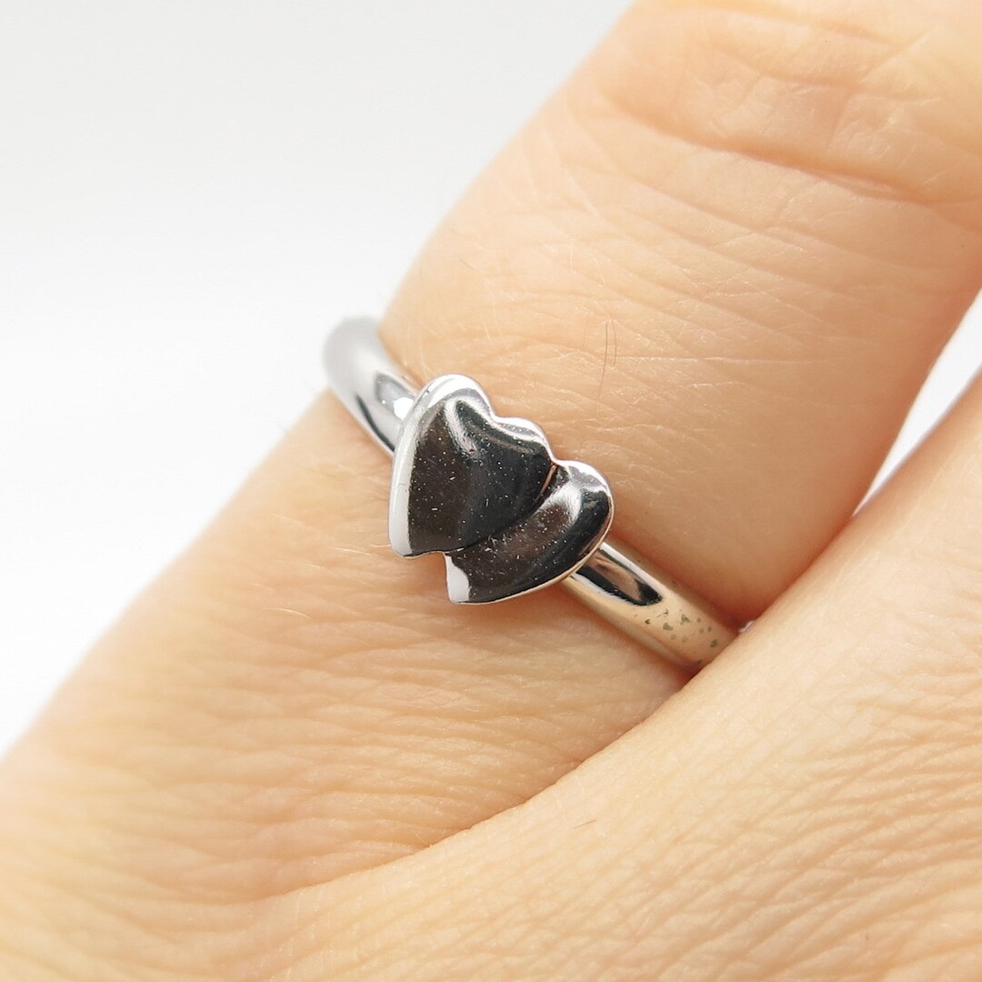 925 Sterling Silver Vintage Double Heart Ring Size 5 - Etsy